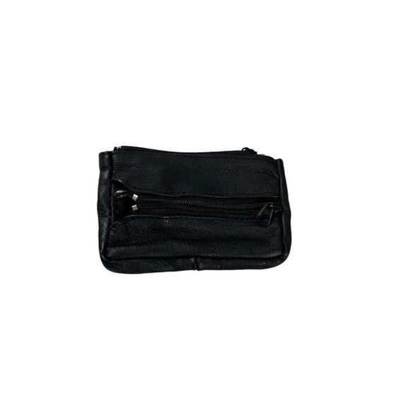 Vintage Black Leather Coin Purse key holder Wallet With Zipper & Snap Closure - Picture 1 of 9
